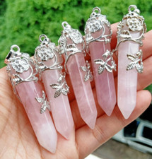 5pcs Rose Quartz stone Rose Pendants Chakra Reiki Healing Amulet Energy