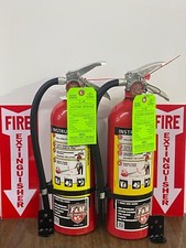 LOT of 2 - 5lb. ABC SCRATCH DIRTY fire extinguisher w/ HOOKS, SIGNS, TAGS