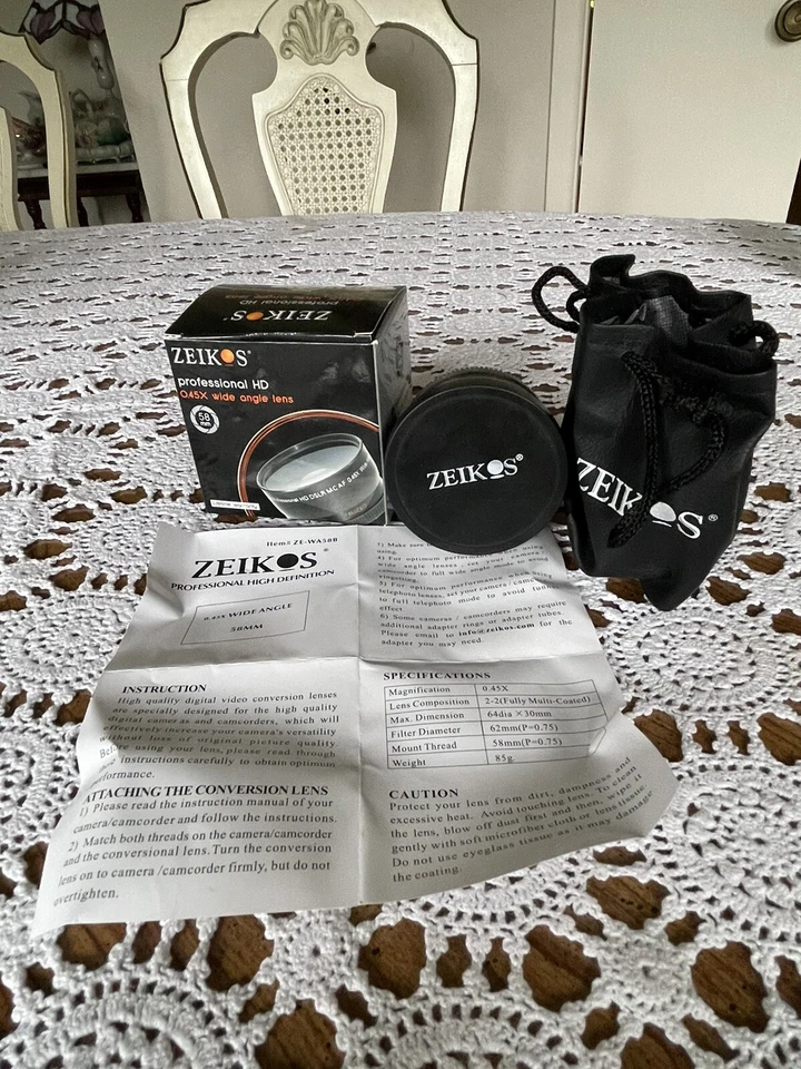 Zeikos ZE-WA58B Pro HD 0.45x Wide Angle Lens 58mm w Macro in Pouch & Box - Image 4 of 4