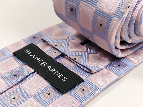 JHANE BARNES Handmade 100% Silk Tie Men's Blue Pink Purple White Necktie NEW - Picture 3 of 3