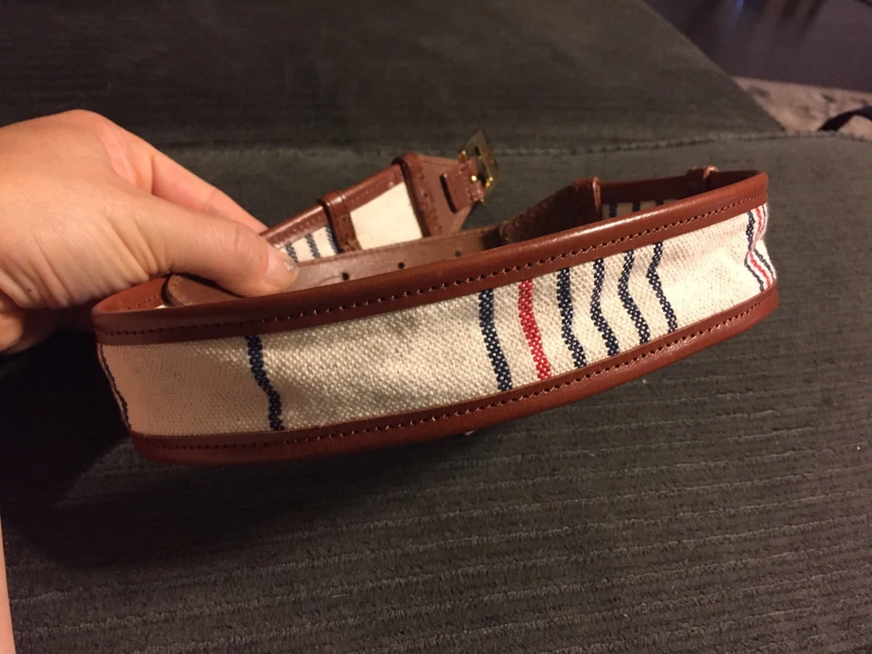 NWT TORY BURCH DASH BELT LEATHER TRIM NAVY NATURAL RED CANVAS SIZE XXS $185 - Image 4 of 4