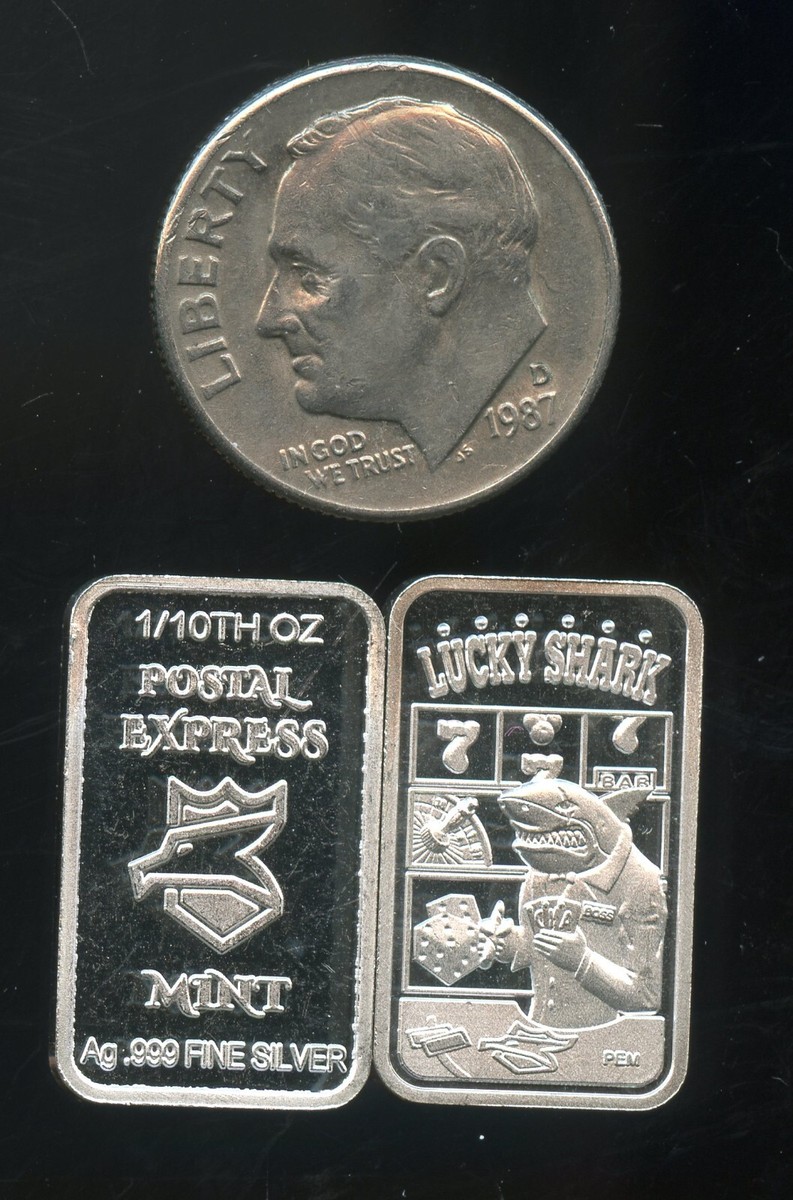 LUCKY SHARK Postal Express Mint Limited 1/10th OZ .999 silver Bar