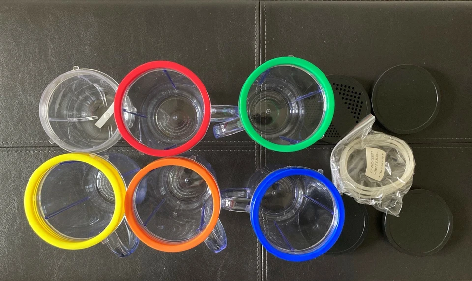 Magic Bullet replacement cups set multi color Black Lids 6 Cups 2 Lids 4 Rings  - Image 2 of 4
