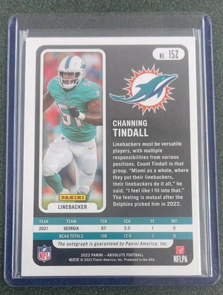 2022 Panini Absolute: Signature Rookies Gold Stars #152 Channing Tindall au #/10 - Image 2 of 2