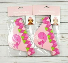 PACK OF 2 FIRST BIRTHDAY OCEAN PREPPY GIRL PARTY HEADBANDS, 16-Count TOTAL pink
