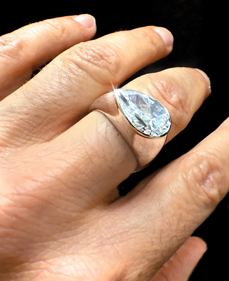 7 Kt Sfavillanti Grande Pera Anello Superiore Vintage Czsterling Argento S 11 - Immagine 4 di 4