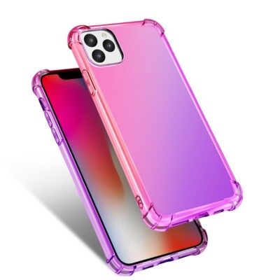 Apple iPhone 11 Pro Max 4-Ecken Airbag Stoßfest Farbverlauf Klar Pink Lila