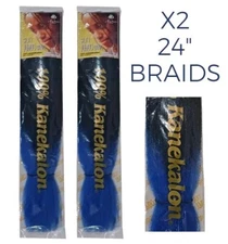 x2 Blue Ombre Kanekalon Jumbo Braiding Hair Extension 24" Synthetic TTBLU 86 LOT