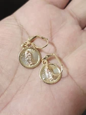 14k Gold Plated Earrings/ Aretes En Oro Laminado (Virgen De Guadalupe)