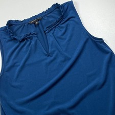 Banana Republic Ruffle Split V-Neck Sleeveless Blouse Size M Dark Turquoise Top