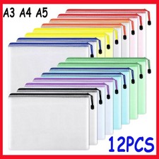 12PCS A3/A4/A5 Plastic Wallet Zip Lock Bags File Document Pocket Paper Storage