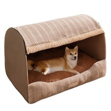 Large Dog House Indoor, Foldable Pet House Bed with Removable Plush Cushion, ...