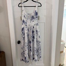 Reformation Balia Linen Midi Dress Lupine Blue Floral Toile Smock 2 Cottagecore