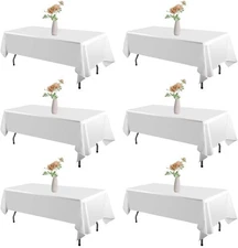 6 Pack White Table Cloth Rectangle for 6ft 60×102 inch 6 pack, 