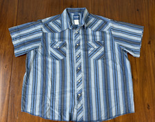 Wrangler Western Blue Striped Pearl Snap Short Sleeve Shirt Size XXL Vintage