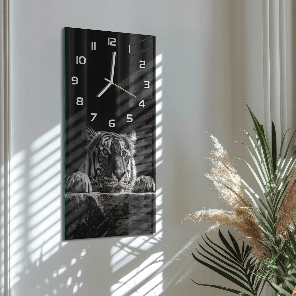 Reloj de Pared Rectangular Vertical de Vidrio con Diseño Elegante Tigre 30x60 cm