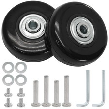 Luggage Wheels Replacement Set of 2, 64Mm X 18Mm, Black Rubber Swivel Caster Whe