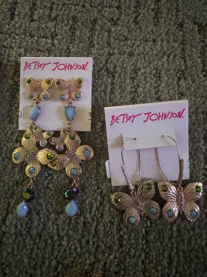 Betsey Johnson Buggin Out Gold Turquoise Butterfly Necklaces/Earrings/Bracelet - Image 2 of 4