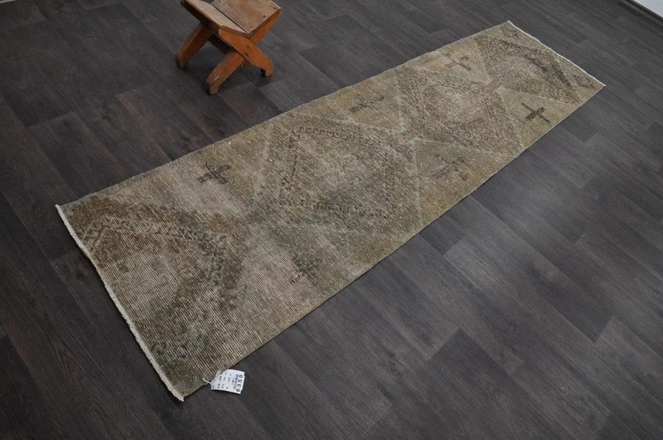 Alfombra de corredor turca vintage 2x9 pies lana anatolia hecha a mano pasillo Oushak BEIGE Foto 2 de 4