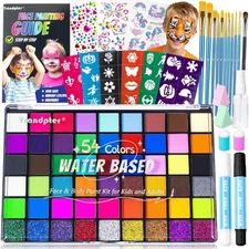 54 Color Face Painting Kit for Kids, Non-Toxic Face Paint Makeup Kit| with St...