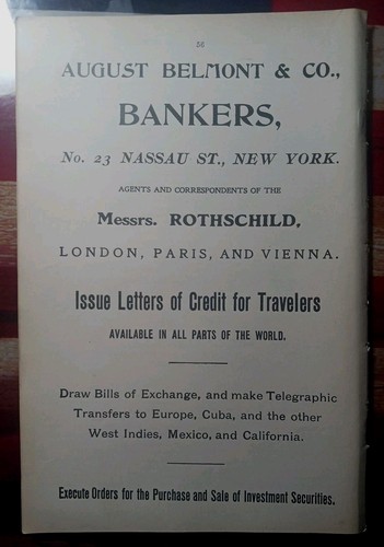 ~1904 Advertising August Belmont Bankers NYC agents for Rothschild London Paris