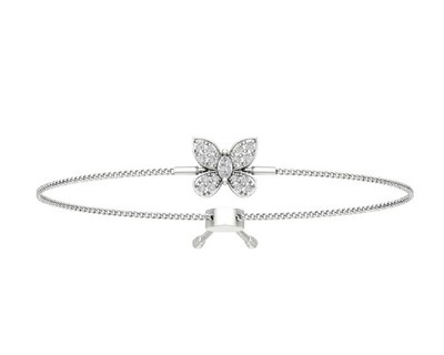 10k White Gold 0.325Ct Lab Grown Diamond Bolo Bracelet 7'' Gift For Women