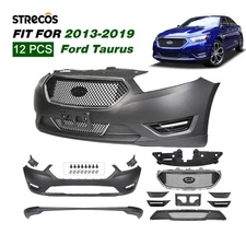 Front Bumper Cover Kit For 2013-2019 Ford Taurus Black Chrome Grille Assembly