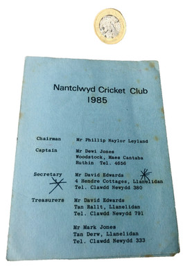 Cricket Handbuch Fixture Card Nantclwyd 1985 Vintage RA