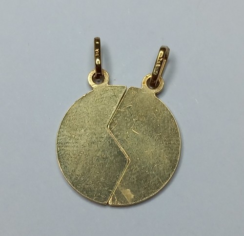 9CT YELLOW GOLD MIZPAH COIN SPLIT PUZZLE 2 PIECE HEART PRAYER PENDANT CHARM - Picture 8 of 17