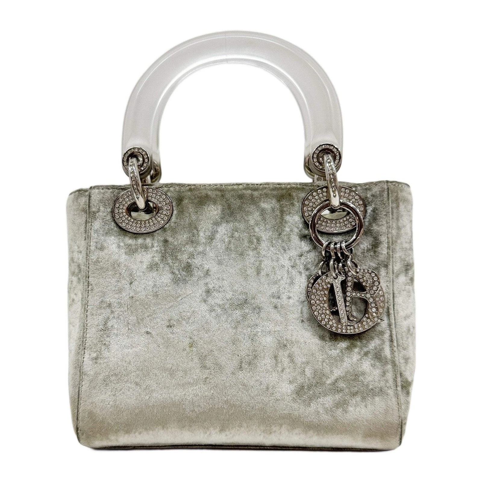 Dior — DIOR Lady Dior Bejewelled Green Velvet Hand Bag