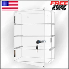 Showcase Display Cabinet, Locking Display Case 4 Tier Acrylic W Lock Key, Clear
