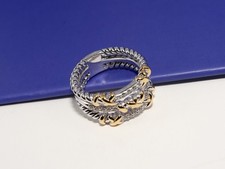 David Yurman Petite Helena Three Row Ring SS w/ 18K Gold Pav Diamonds SZ 8