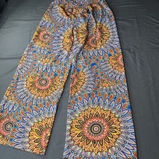 Wide leg pants floral mandala hippy retro Baggy Loose 70  s Flower Colorful Small