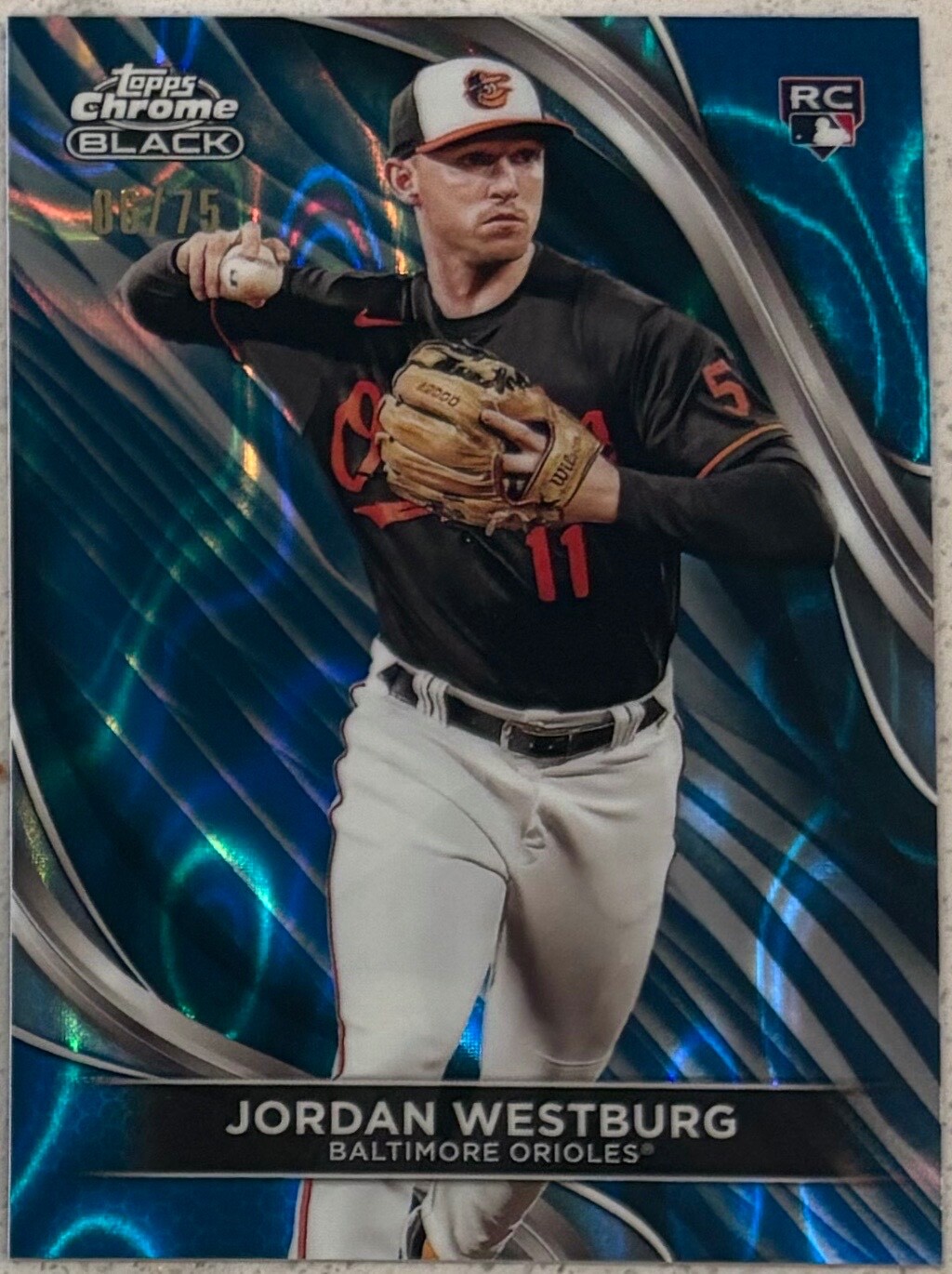 🔥2024 Topps Chrome Black RC BLUE LAVA REFRACTOR #76 Jordan Westburg #d /75🔥