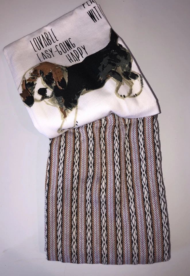 "Juego de 2 toallas de plato marrón y blanco diseño a rayas para perro/rayas, 18""x26""" Foto 3 de 4