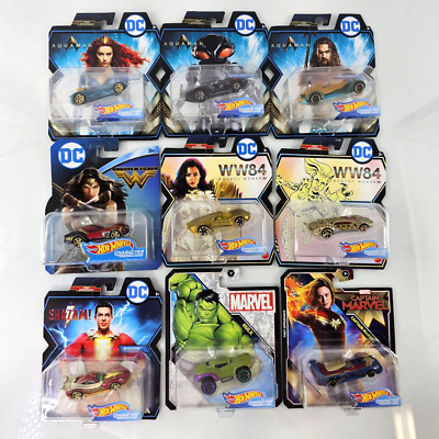 Hot Wheels Character Cars DC Comics Universe Marvel LOT OF 9 Wonder Woman Hulk