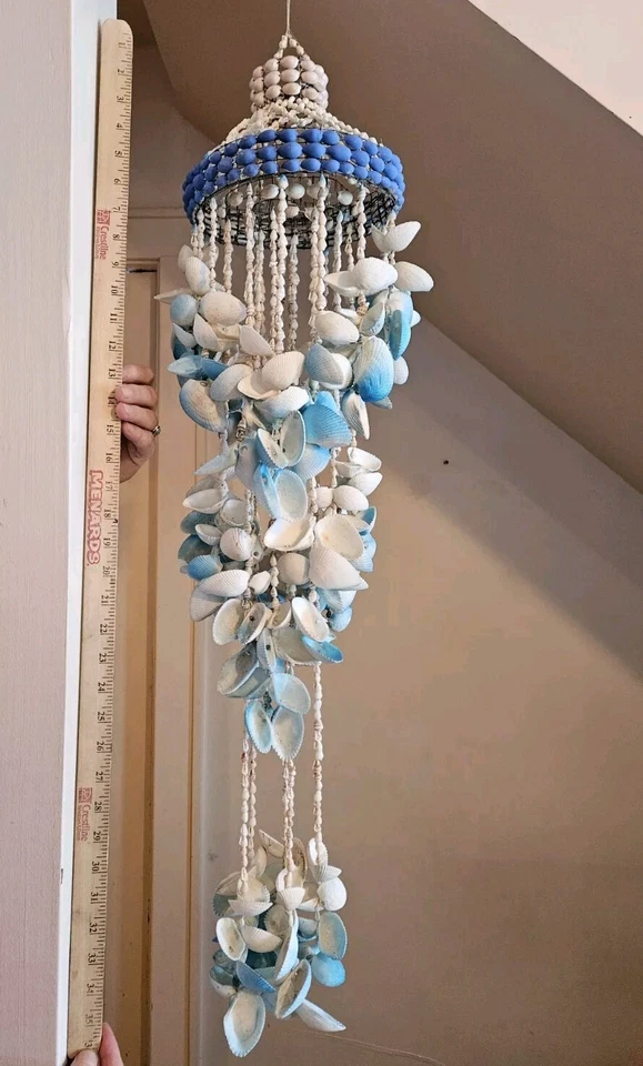 "Campanas de viento móviles colgantes de colección para playa decoración del océano 36"" azul años 70-80 boho" Foto 3 de 4