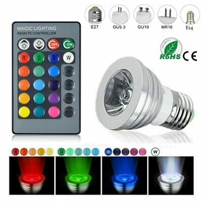 E27 E14 GU10 GU5.3 MR16 85-265V RGB IR-Fernbedienung Scheinwerfer LED-Licht - Bild 1 von 4