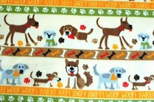 BTY DOGS BONE/PAW PRINTS/BORDERS SNIFF ARF WOOF ON BEIGE FLEECE FABRIC 1YD 60x36