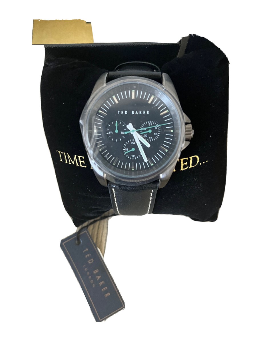 Ted Baker Watch Black Leather Strap Multifunction New With Tag