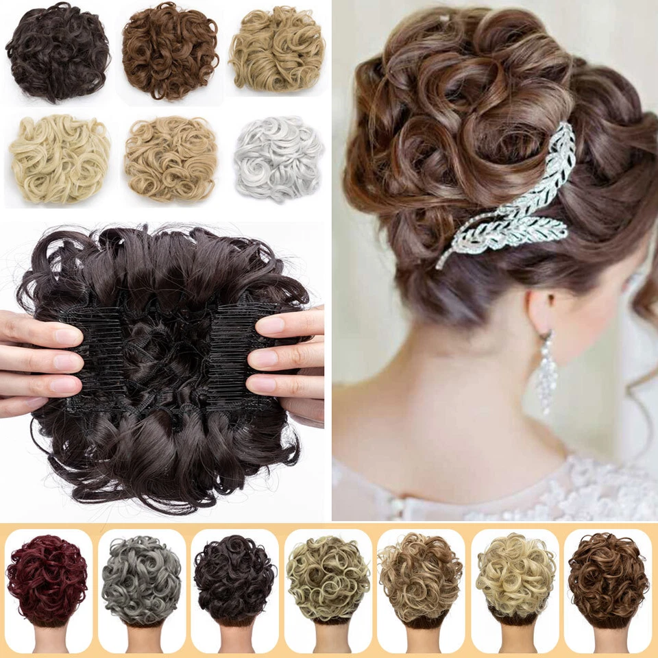 Large Comb Curly Chignon Natural Messy Bun Updo Clip in Hair Piece Extensions UK