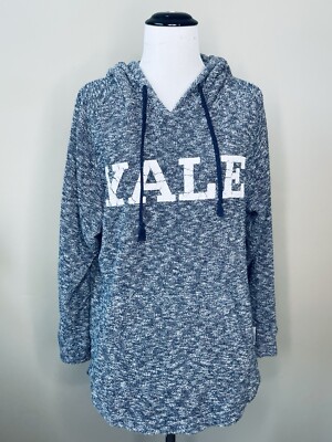 YALE Wooly Threads sz Small Hoodie Terry Knit Navy White Top Sweatshirt Women