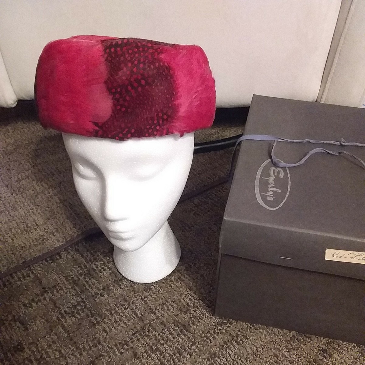 Vintage Glenda Pink/Black Feathers Pill Box Hat Stylish Hat  display picture 1