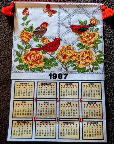 J-#W 1987 Finished Jewel Home Felt Wall Calendar Banner 25x16 Gorgeous!! J-#W