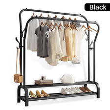 Heavy Duty Double Clothes Rail Rack Garment Hanging Stand Open Wardrobe Shelf UK