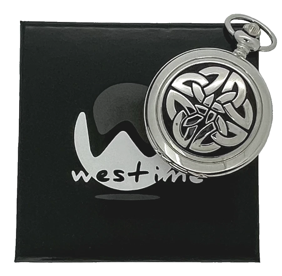 Scottish Celtic Knot Design Silver Tone Quartz Pocket Watch by WESTIME WT5063.85 - Image 4 of 4