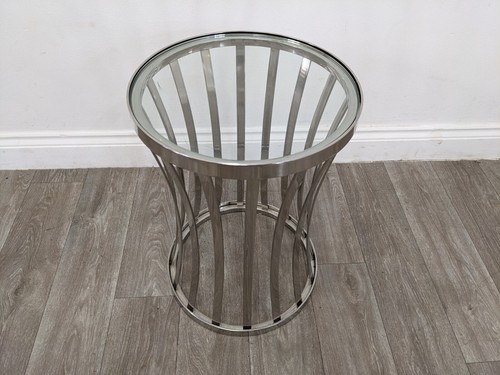 COFFEE TABLE Circular Glass Top Mirrored Chrome Side Lamp Table FREE DELIVERY - Picture 2 of 18