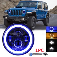 7" Inch Round LED Headlight Blue Halo Angle Eyes Fit Jeep Wrangler JK LJ TJ CJ