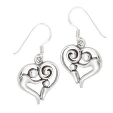 STERLING SILVER PARENT AND CHILD HEART Earrings 1 pair