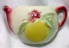 Vtg Ceramic Teapot Wall Pocket Planter White Wine Lemon Blossom 1950s